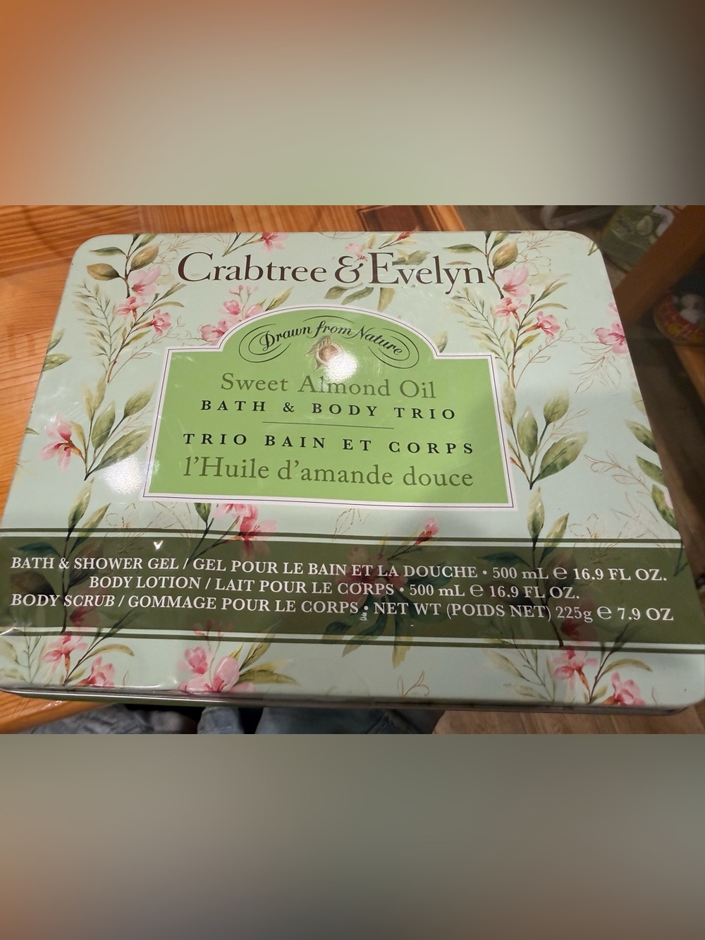 Crabtree And Evelyn SWEET ALMOND OIL Bath & Body Scrub Trio Set Tin Dented** New